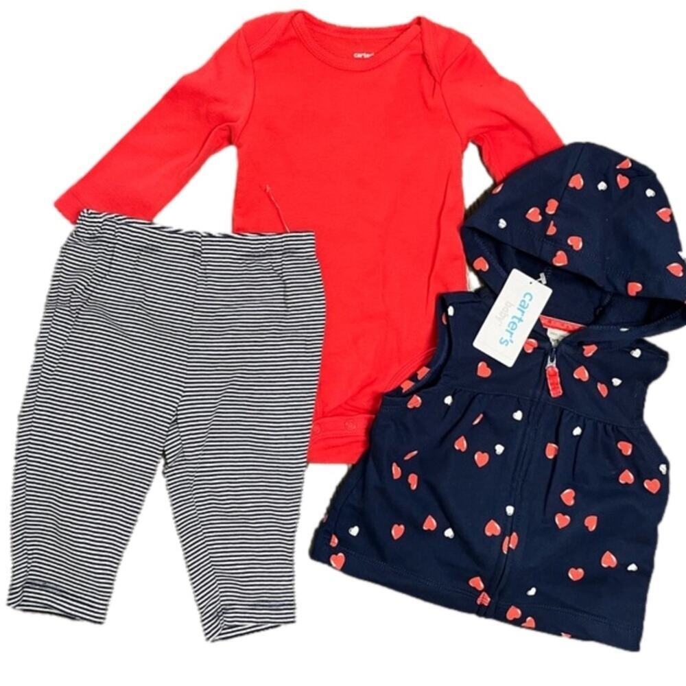 Carter’s Baby Girls Red Blue Heart Hoodie Matching Set 6 Month’s NWT